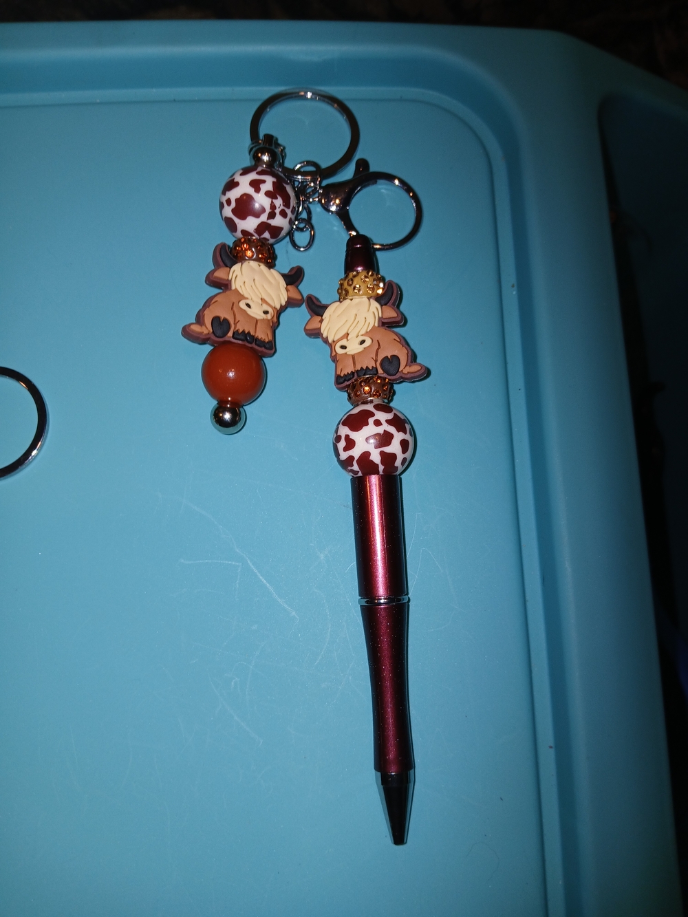 Cow Charm Keychain Pen in Red and Brown